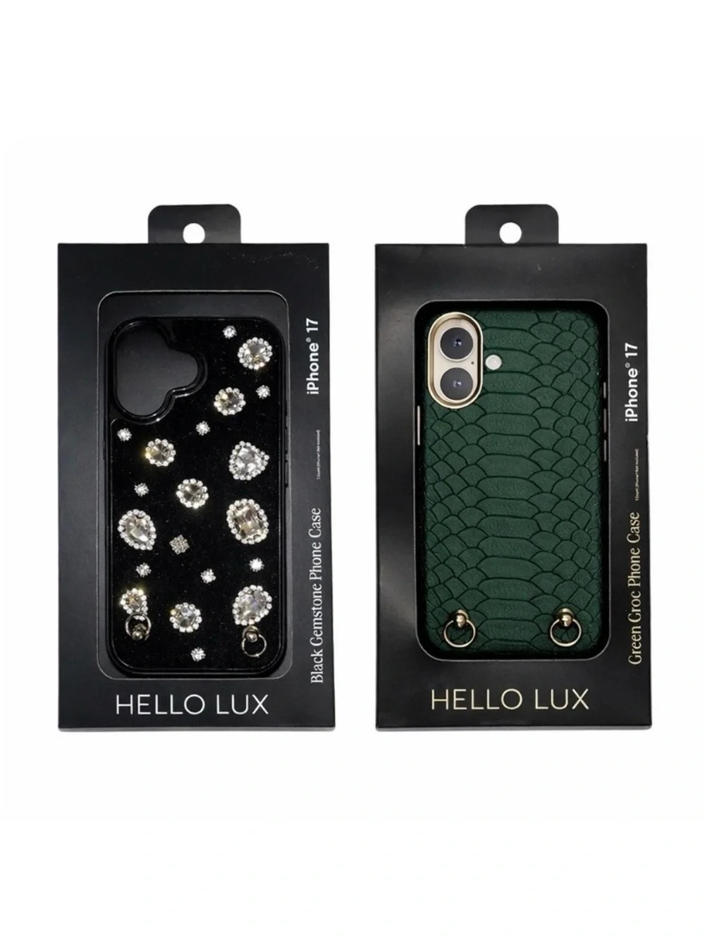 2 iPhone 17 Cases Black Rhinestone Green Croc Cell Phone Cover Goth Quiet Luxury